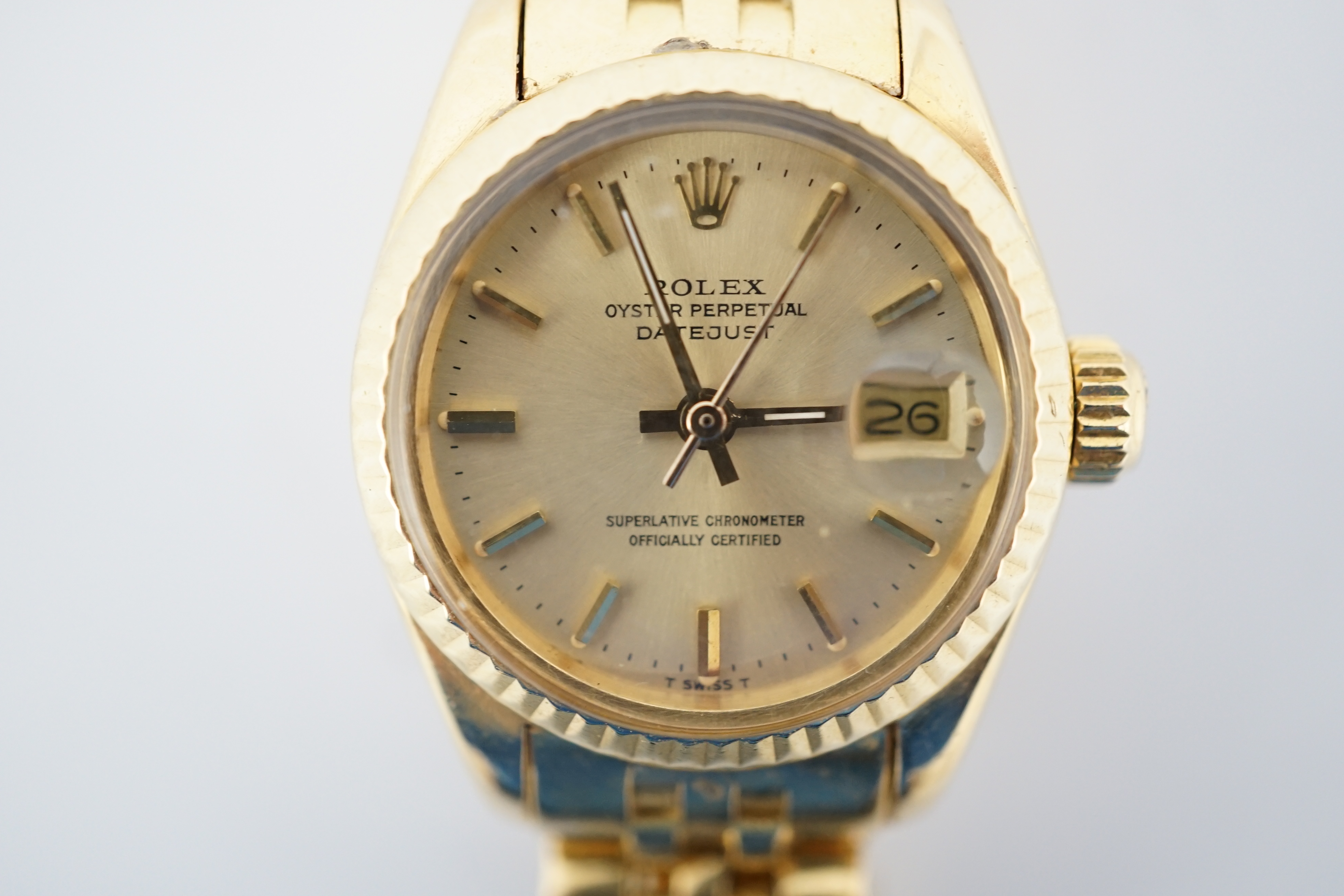 A lady's 1970's 18ct gold Rolex Oyster Perpetual Datejust wrist watch, on an 18ct gold Rolex bracelet